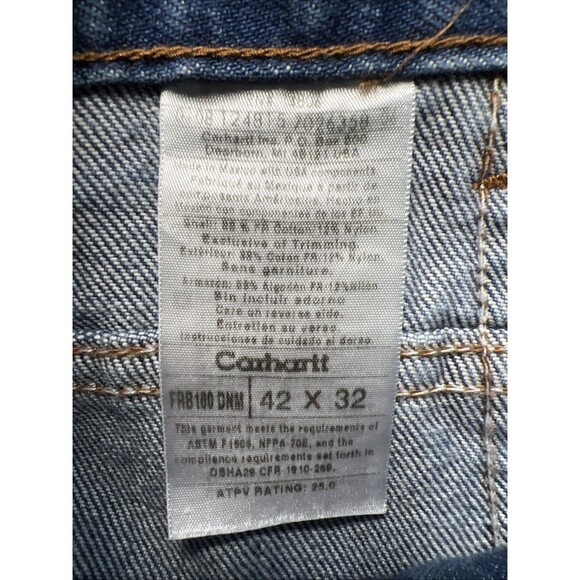 Carhartt FR Flame Resistant Straight Leg Blue Jeans Mens 42x32 FRB160 DNM Denim - Picture 5 of 12